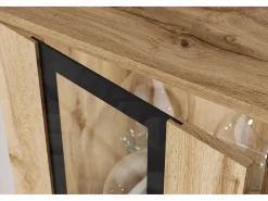 Conjunto de sala moderno com LED mate 2 vitrinas e móvel de TV 180 cm carvalho wotan^ Móvel De Tv