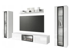 Móvel De Tv| Conjunto de sala moderno – 2 vitrinas e móvel de TV 180 cm, corpo mate frentes brilho Branco