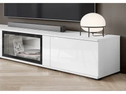 Móvel De Tv| Conjunto de sala moderno – 2 vitrinas e móvel de TV 180 cm, corpo mate frentes brilho Branco