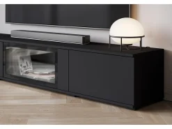 Móvel De Tv* Conjunto de sala moderno – acabamento mate, 2 vitrinas e móvel de TV 180 cm mate Preto