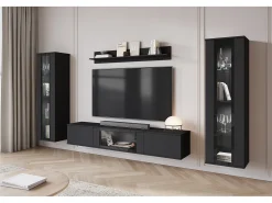 Móvel De Tv* Conjunto de sala moderno – acabamento mate, 2 vitrinas e móvel de TV 180 cm mate Preto