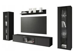 Móvel De Tv* Conjunto de sala moderno – acabamento mate, 2 vitrinas e móvel de TV 180 cm mate Preto