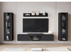 Móvel De Tv* Conjunto de sala moderno – acabamento mate, 2 vitrinas e móvel de TV 180 cm mate Preto