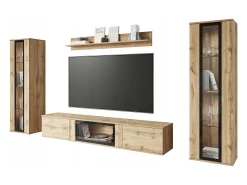 Móvel De Tv* Conjunto de sala moderno – acabamento mate, 2 vitrinas e móvel de TV 180 cm carvalho Wotan Natural escuro