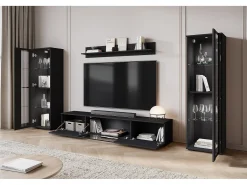 Conjunto de sala moderno com LED mate 2 vitrinas e móvel de TV 180 cm mate^ Móvel De Tv