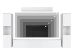 Conjunto de sala moderno 4 peças – corpo carvalho Matera mate, frentes castanheiro mate, 2 colunas e móvel de TV 180 cm^ Móvel De Tv