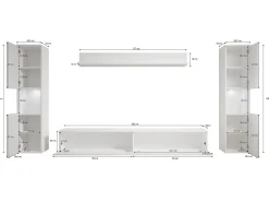 Conjunto de sala moderno 4 peças com LED, 2 colunas, móvel TV 180 cm e prateleira, corpo mate, frentes brilho^ Móvel De Tv