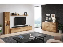 Móvel De Tv* Conjunto de sala moderno 3 peças com LED, mate, coluna e móvel TV 180 cm carvalho wotan Natural escuro