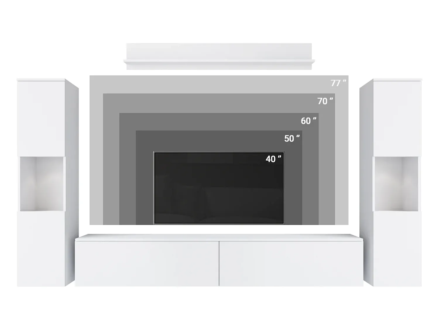 Sale Conjunto de sala moderno 4 peças – corpo mate, frentes cinza brilho, 2 colunas e móvel de TV 180 cm Branco