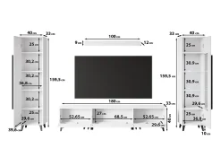 Conjunto de sala sobre pés com LED– conjunto TV 180 cm, vitrine, estante, prateleira mate^ Móvel De Tv