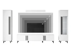 Discount Conjunto de sala sobre pés com LED– conjunto TV 180 cm, vitrine, estante, prateleira carvalho Artisan mate Natural claro