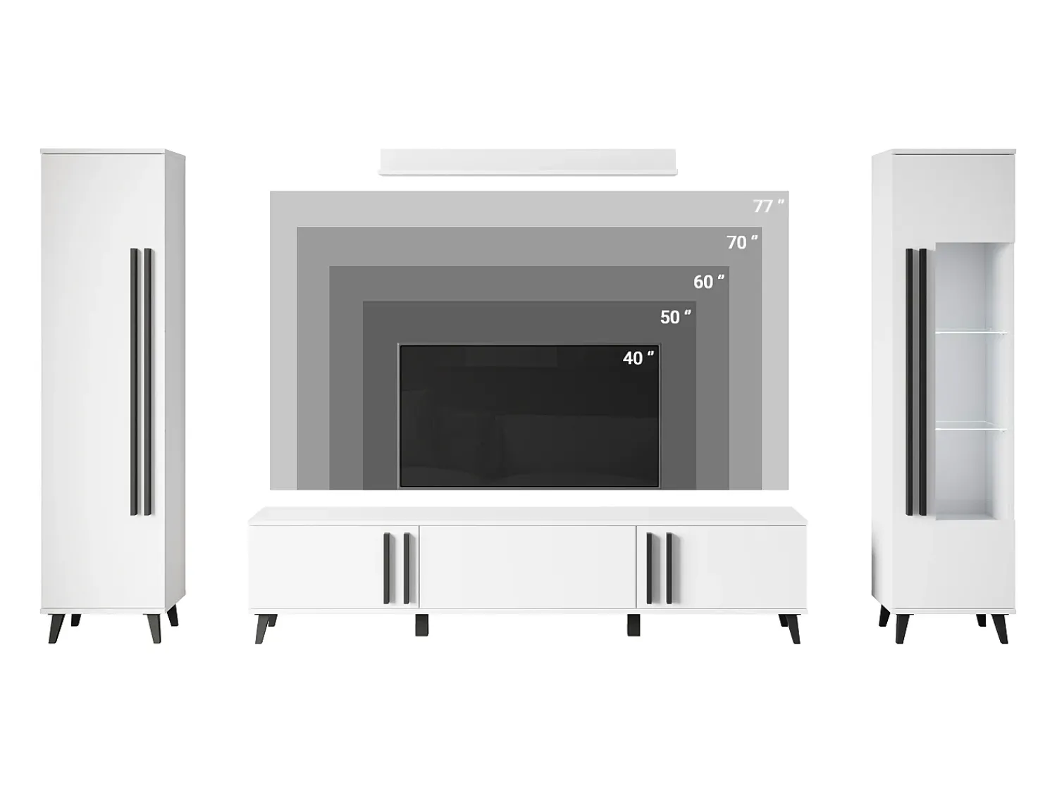 Conjunto de sala sobre pés – móvel de TV 180 cm, vitrine, estante e prateleira, mate^ Móvel De Tv