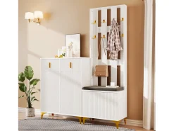Outlet Merax Conjunto de sapateira com sapateira, cabideiro - 60,5x35,2x180,5 cm + 83x35x101 cm - Aglomerado - Branco
