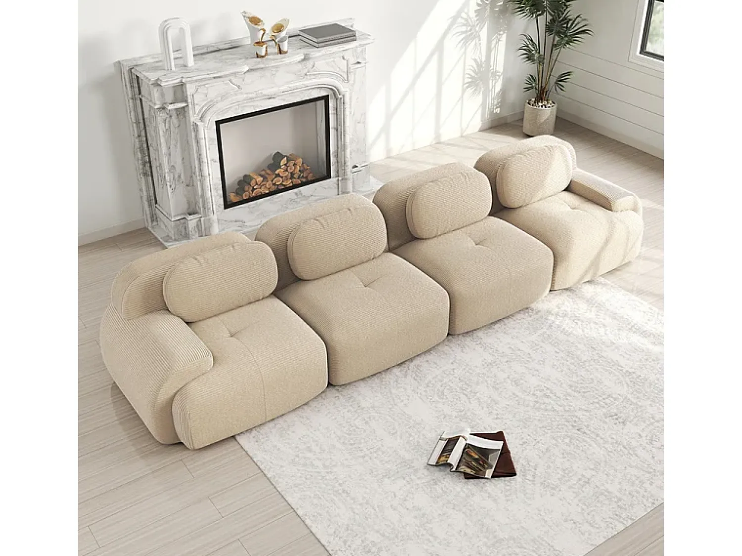 Online DripeX Conjunto de Sofá Modular de Veludo Cannelado: Ottomã - 92.5x75x44cm - Cinza Cinzento