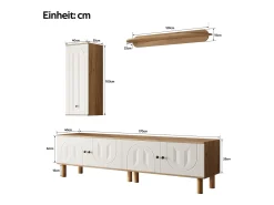 Móvel De Tv|ModernLuxe Conjunto de TV mural 3 peças - Móvel para TV, vitrine e prateleira - 5 portas - Pés de madeira maciça - Branco + natural Natural claro / Branco