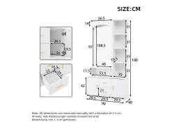 Best ModernLuxe Conjunto de vestiário de entrada 90x40x180cm - com móvel para sapatos e espelho - 2 gavetas e 2 portas - com prateleiras - Branco