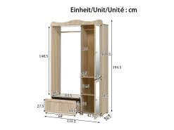 Móvel De Entrada|ModernLuxe Conjunto de vestiário de entrada - 115,5x38,5x194,5 cm - con espelho e varal aberto - 1 gaveta e 2 portas - MDF - Cor carvalho Natural claro