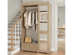 Móvel De Entrada|ModernLuxe Conjunto de vestiário de entrada - 115,5x38,5x194,5 cm - con espelho e varal aberto - 1 gaveta e 2 portas - MDF - Cor carvalho Natural claro
