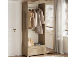 Móvel De Entrada|ModernLuxe Conjunto de vestiário de entrada - 115,5x38,5x194,5 cm - con espelho e varal aberto - 1 gaveta e 2 portas - MDF - Cor carvalho Natural claro