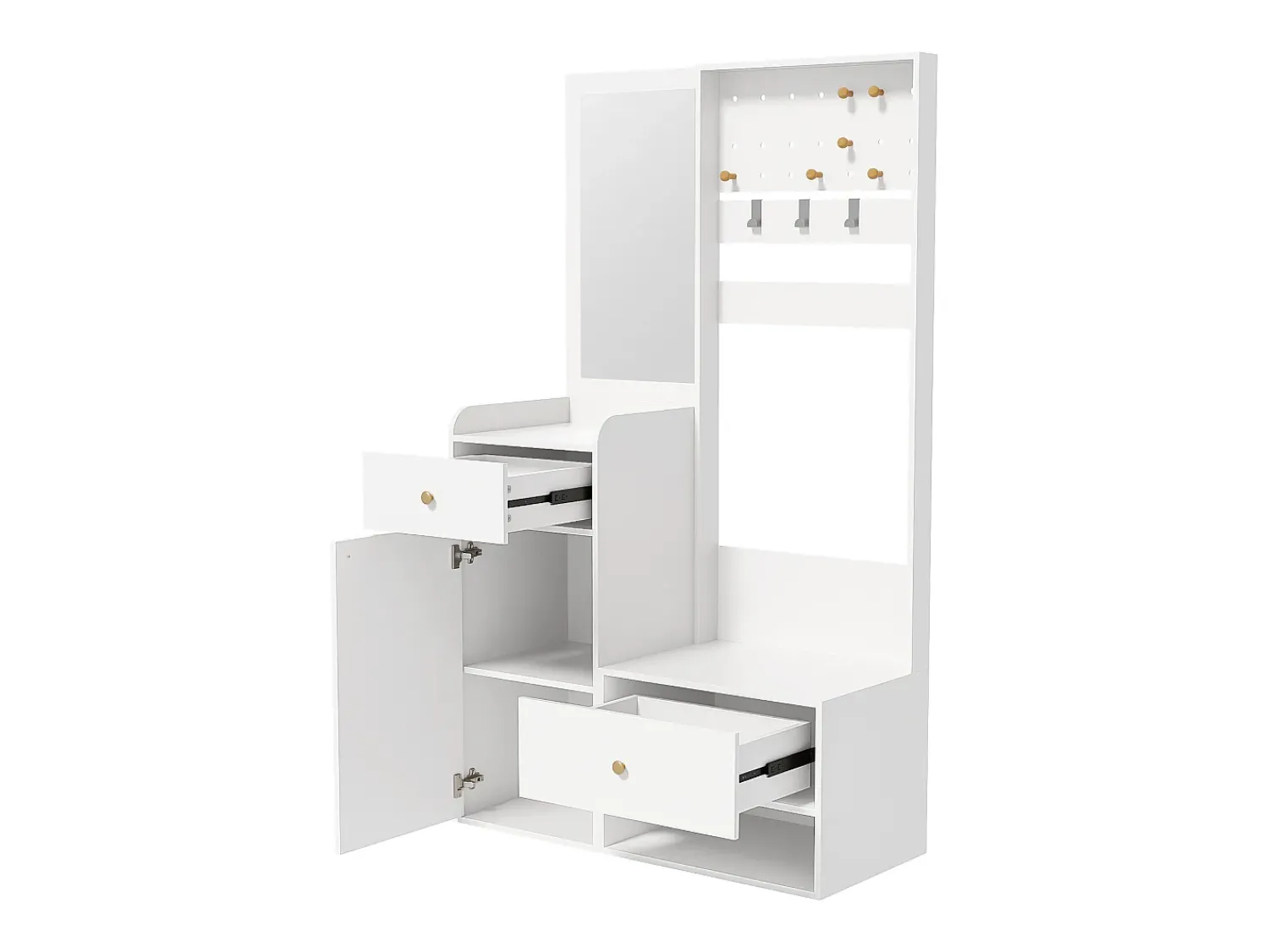 Móvel De Entrada*ModernLuxe Conjunto de vestiário de entrada 105x38x180 cm - com espelho - com ganchos ajustáveis - 2 gavetas e 1 porta - Branco