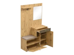 ModernLuxe Conjunto de vestiário de entrada 110x37x185,5 cm - com espelho e ganchos - Móvel para sapatos e banco calçadeiro - Natural^ Móvel De Entrada