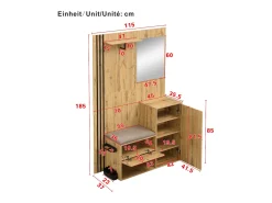 Móvel De Entrada*ModernLuxe Conjunto de vestiário de entrada 115x37x185 cm - com espelho e ganchos - com assento acolchoado - Guarda-chuva - Natural Natural claro