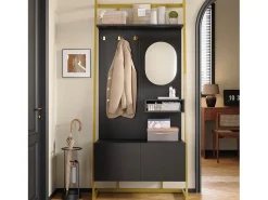 Móvel De Entrada*ModernLuxe Conjunto de vestiário de entrada 78x38,5x180,5 cm - com espelho e ganchos - Móvel para sapatos - com prateleiras - Preto