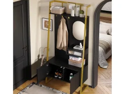 Móvel De Entrada*ModernLuxe Conjunto de vestiário de entrada 78x38,5x180,5 cm - com espelho e ganchos - Móvel para sapatos - com prateleiras - Preto