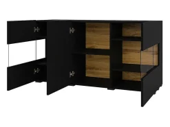 Móvel De Tv*Meublorama Conjunto design de 4 móveis para sala de estar, coleção EVA. Cor preta e carvalho. Preto