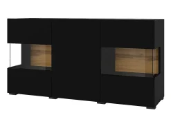 Móvel De Tv*Meublorama Conjunto design de 4 móveis para sala de estar, coleção EVA. Cor preta e carvalho. Preto