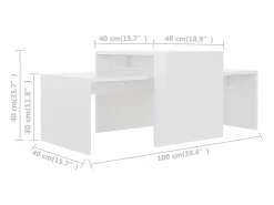 vidaxl Conjunto mesas centro 100x48x40cm contrapla. brilhante^ Mesa De Centro