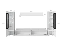 Conjunto moderno de móveis de sala 4 peças – móvel de TV 180 cm, 2 vitrinas e prateleira – estante de parede carvalho Artisan mate, de pé ou suspensa^ Móvel De Tv