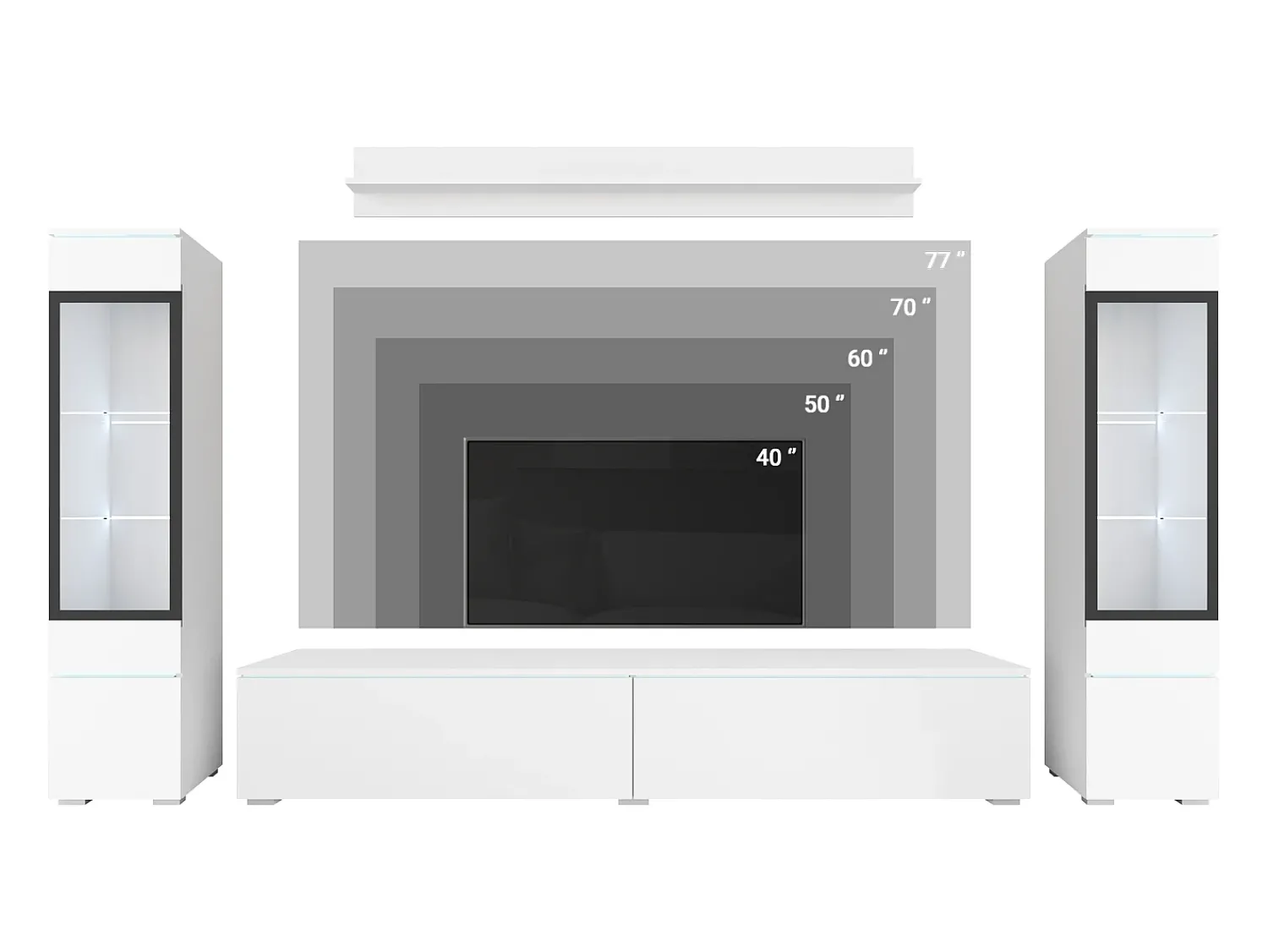 Conjunto moderno de móveis de sala 4 peças – móvel de TV 180 cm, 2 vitrinas e prateleira – estante de parede carvalho Artisan mate, de pé ou suspensa^ Móvel De Tv