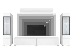 Discount Conjunto moderno de móveis de sala 4 peças – móvel de TV 180 cm, 2 vitrinas e prateleira – estante de parede caxemira mate, de pé ou suspensa Bege