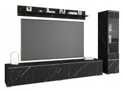 Móvel De Tv| Conjunto moderno de móveis de sala 3 peças – móvel de TV 180 cm, vitrina e prateleira, SAN SEBASTIAN mate, de pé ou suspenso Multicor