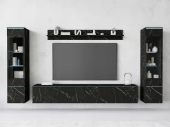 Conjunto moderno de móveis de sala 4 peças – móvel de TV 180 cm, 2 vitrinas e prateleira – estante de parede SAN SEBASTIAN mate, de pé ou suspensa^ Móvel De Tv