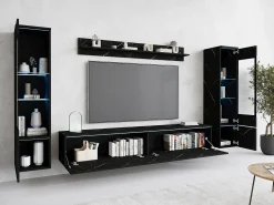 Conjunto moderno de móveis de sala 4 peças – móvel de TV 180 cm, 2 vitrinas e prateleira – estante de parede SAN SEBASTIAN mate, de pé ou suspensa^ Móvel De Tv