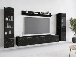 Conjunto moderno de móveis de sala 4 peças – móvel de TV 180 cm, 2 vitrinas e prateleira – estante de parede SAN SEBASTIAN mate, de pé ou suspensa^ Móvel De Tv