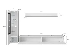 Móvel De Tv* Conjunto moderno de móveis de sala 3 peças – móvel de TV 180 cm, vitrina e prateleira, carvalho Wotan mate, de pé ou suspenso Natural escuro
