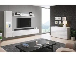 Móvel De Tv* Conjunto moderno de sala 3 peças, corpo mate, frentes brilho, coluna e móvel de TV 180 cm Branco
