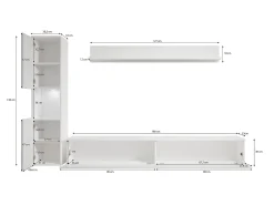 Móvel De Tv* Conjunto moderno de sala 3 peças, corpo mate, frentes brilho, coluna e móvel de TV 180 cm Branco