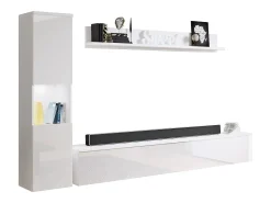 Móvel De Tv* Conjunto moderno de sala 3 peças, corpo mate, frentes brilho, coluna e móvel de TV 180 cm Branco