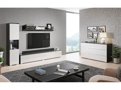 Conjunto moderno de sala 3 peças, corpo matera, frentes branco brilho, coluna e móvel de TV 180 cm^ Móvel De Tv
