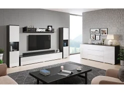 Conjunto moderno de sala 4 peças, corpo matera, frentes branco brilho, 2 colunas e móvel de TV 180 cm^ Móvel De Tv