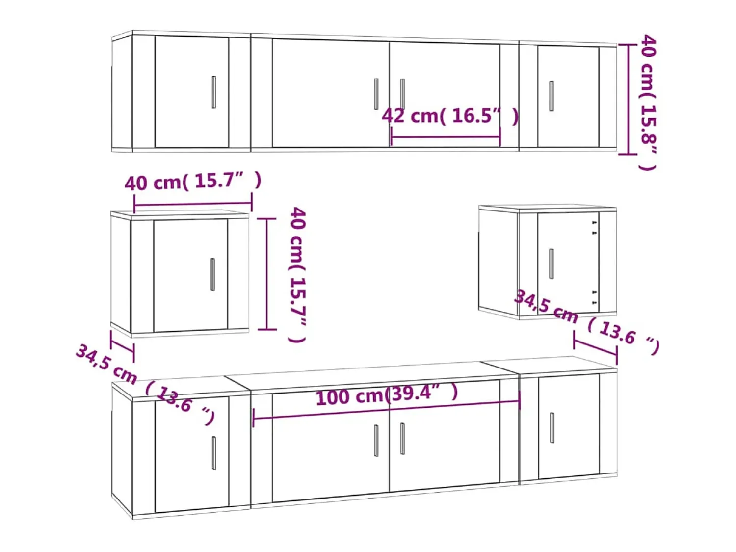 vidaxl Conjunto móveis de TV 8 pcs madeira processada cimento^ Móvel De Tv