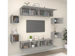 Móvel De Tv| Conjunto móveis de TV 8 pcs madeira processada cimento PT593014 Cinzento