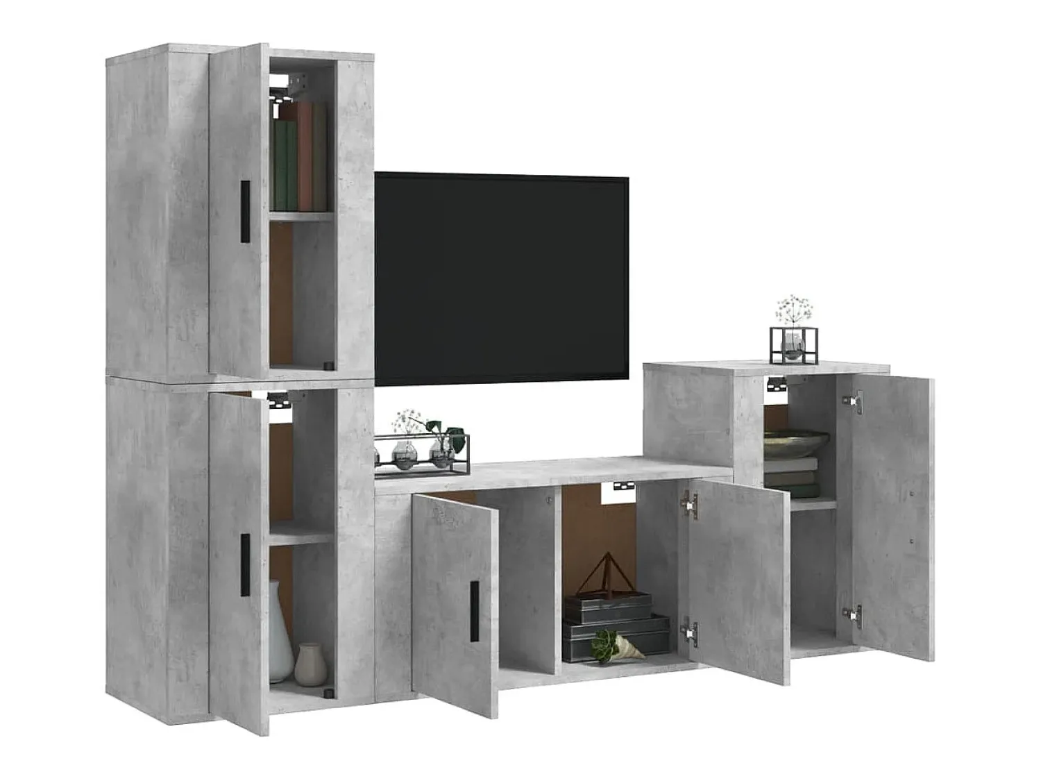 Móvel De Tv| Conjunto móveis de TV 4 pcs madeira processada cimento PT911708 Cinzento