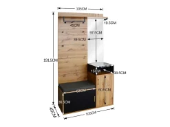 Móvel De Entrada* Conjunto para closet com 4 ganchos, espelho, sapateira, cabideiro de parede, prateleira e banco. (Requer furação) Preto