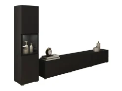 Móvel De Tv| Conjunto para sala, suspenso e de chão, 2 peças, móvel TV 180 cm e vitrina, corpo e frentes mate Preto