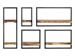 vidaxl Conjunto prateleiras de parede 5 pcs madeira acácia maciça/aço Castanho